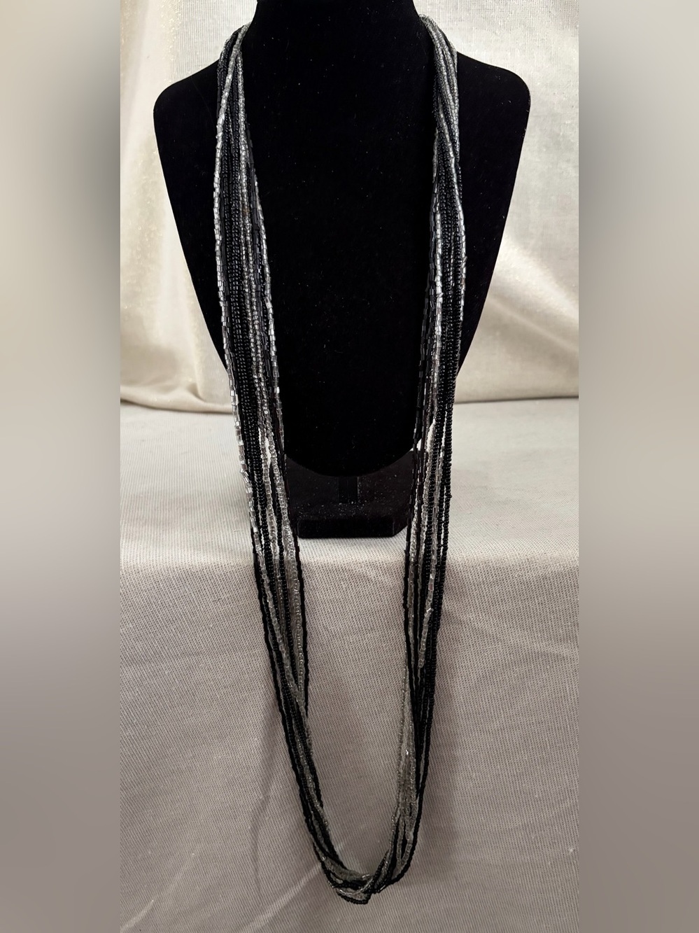 Multi-Strand Black and Silver Beaded Necklace - Women Jewelry